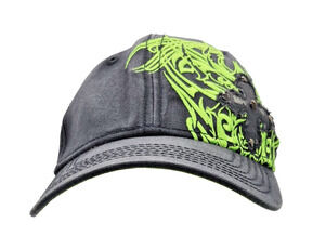MMA Elite Baseball Cap Hat Black Neon Green Embroidered Distressed Adjustable
